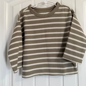 Kids Waffle Knit Long Sleeve Tee - Olive Stripe